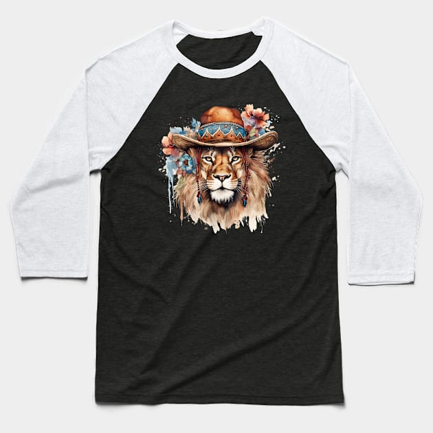 Watercolor Boho Lion #1 Baseball T-Shirt by Chromatic Fusion Studio